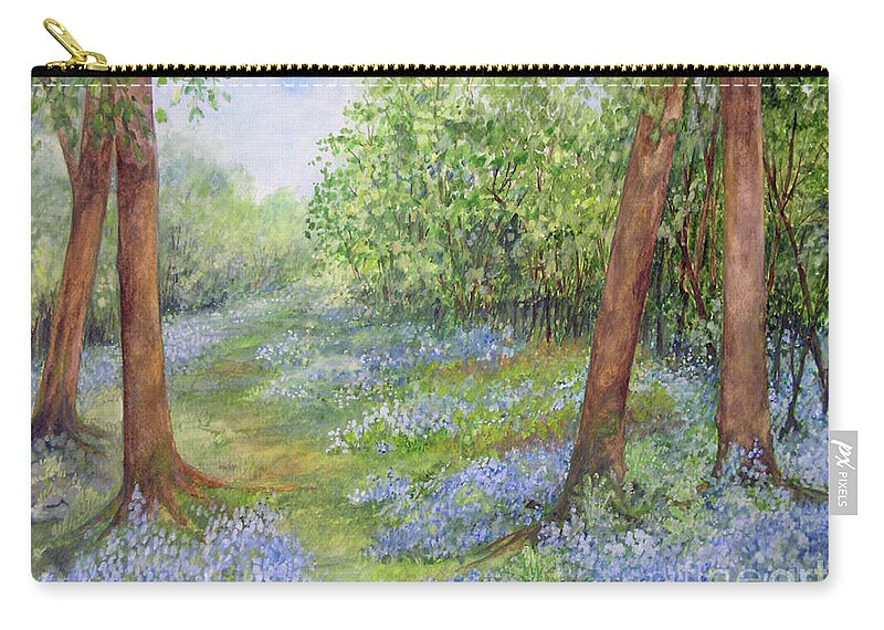 Watercolor Zip Pouch featuring the painting Follow the Bluebells by Laurie Rohner