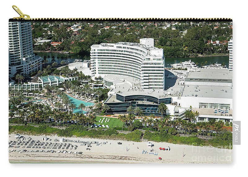 Fontainebleau Miami Beach Zip Pouch featuring the photograph Fontainebleau Miami Beach Aerial by David Oppenheimer
