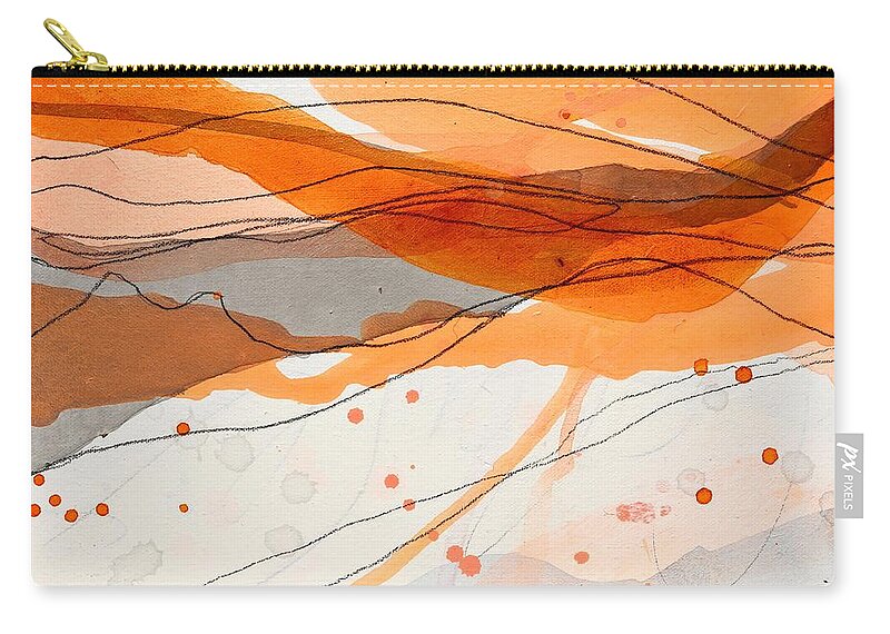 Orange Painting Zip Pouch featuring the painting Footprints In The Sand by Tracy Bonin
