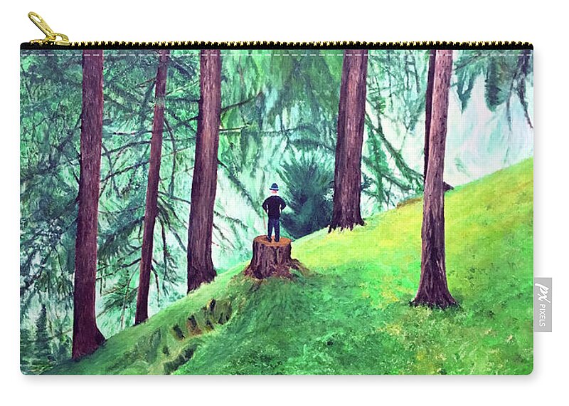 Green Forest Zip Pouch featuring the painting Forest Through The Trees by Thomas Blood