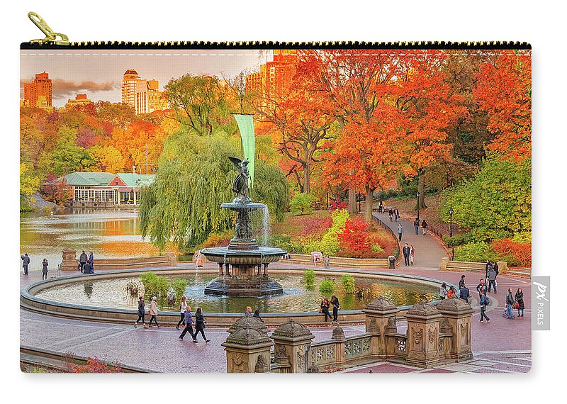 Estock Zip Pouch featuring the digital art Fountain In Central Park, Nyc by Pietro Canali