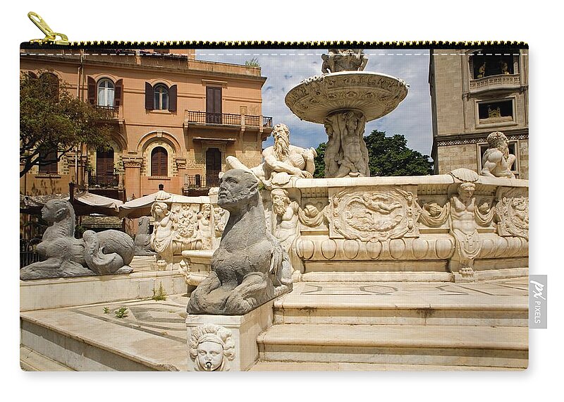 Architectural Feature Zip Pouch featuring the photograph Fountain Of Orion, Messina, Sicily by Design Pics