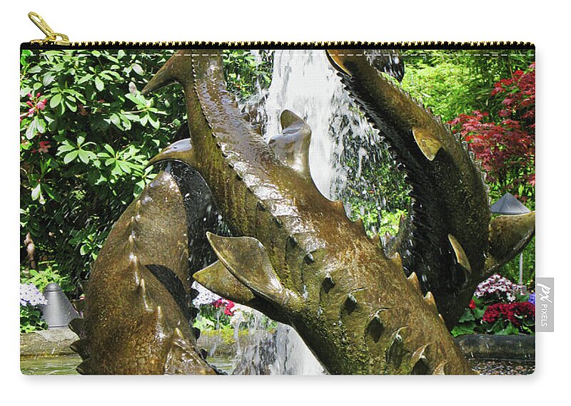 Canada Zip Pouch featuring the photograph Fountain sculpture, Butchart gardens, BC by Segura Shaw Photography
