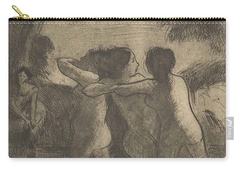 19th Century Art Zip Pouch featuring the relief Four Bathers by Camille Pissarro