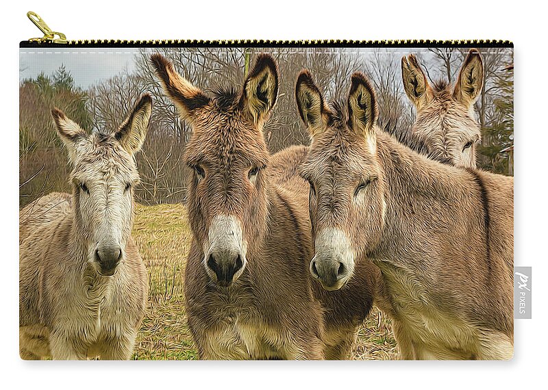 Mule Zip Pouch featuring the digital art Four Friendly Mules by Douglas Wielfaert