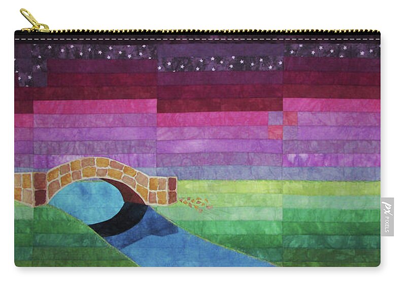 Bridge Zip Pouch featuring the tapestry - textile Four Patch Bridge at Sunset by Pam Geisel