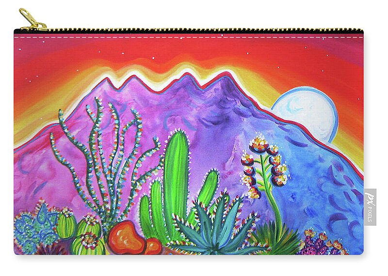 Superstition Mountains Zip Pouch featuring the painting Four Peaks Cactus Garden by Rachel Houseman