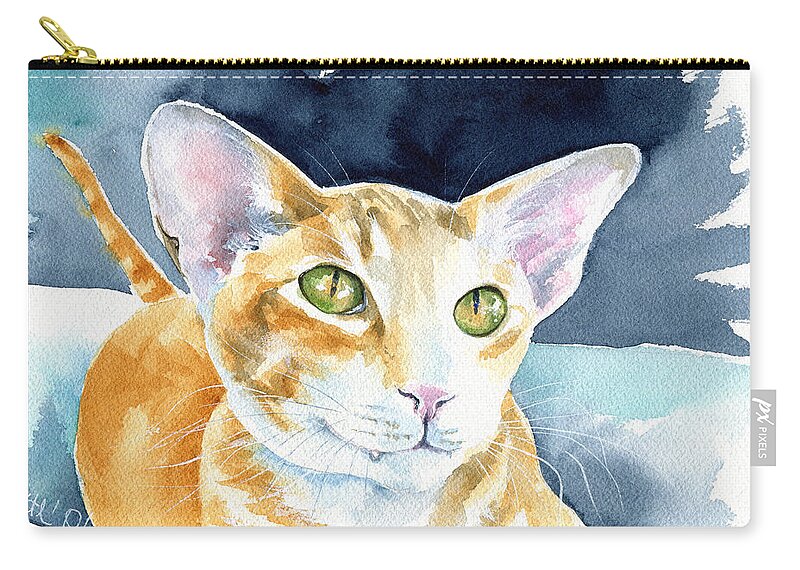 Peterbald Zip Pouch featuring the painting Fox Peterbald Cat Painting by Dora Hathazi Mendes