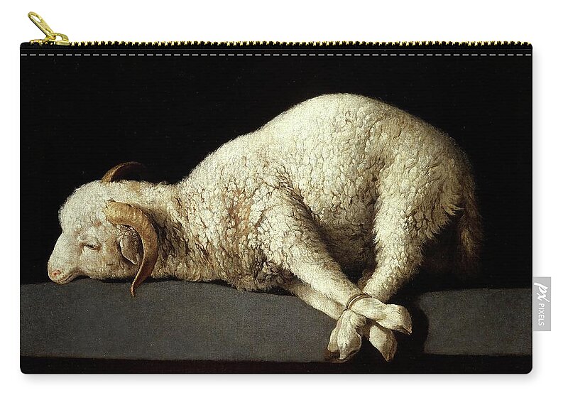 Agnus Dei (the Lamb Of God) Zip Pouch featuring the painting Francisco de Zurbaran / 'Agnus Dei -The Lamb of God-', 1635-1640, Spanish School. by Francisco de Zurbaran -c 1598-1664-