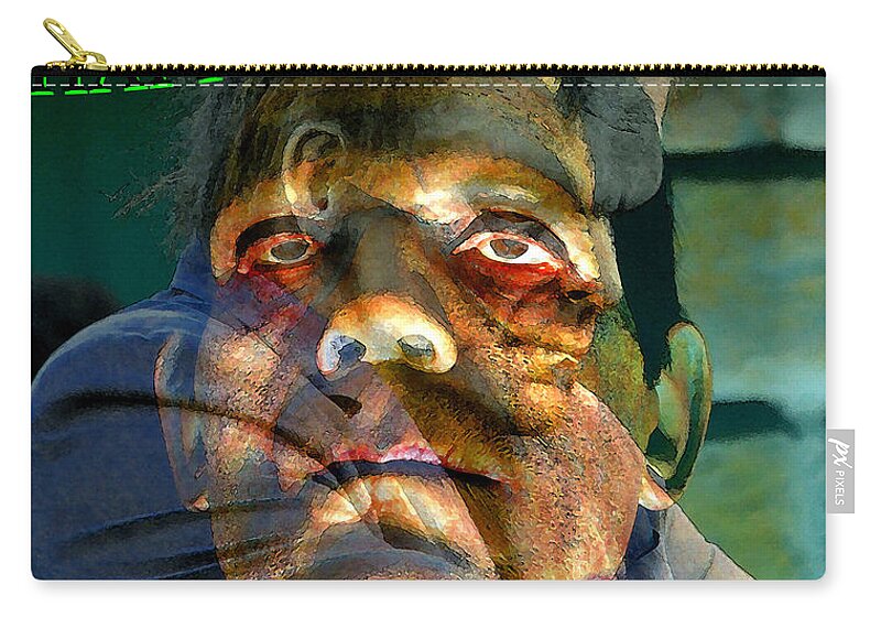 Frankenstein Zip Pouch featuring the mixed media Frank N. Stein custom card by David Lee Thompson