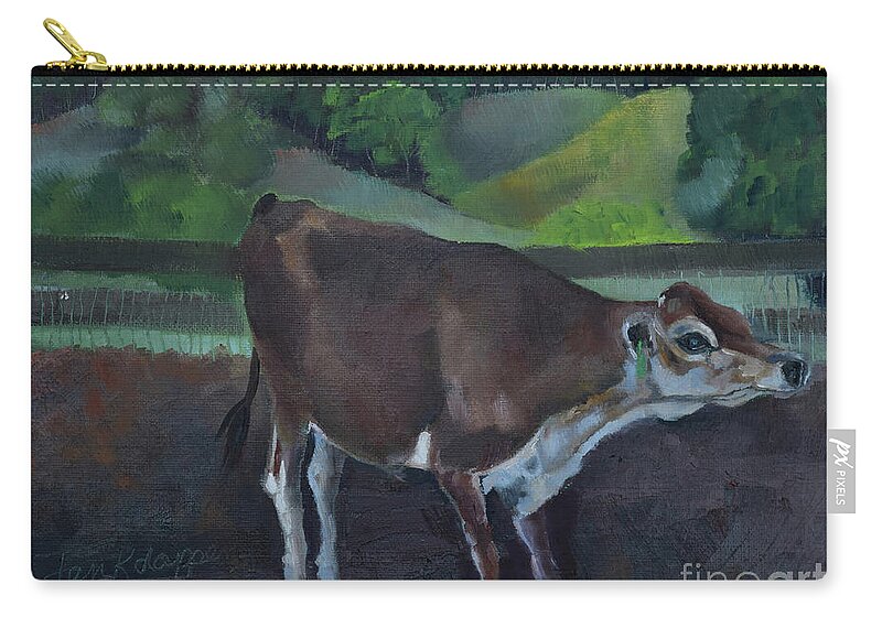 Baby Calf Carry-all Pouch featuring the painting Franks Cow - Mountain Valley Farms by Jan Dappen