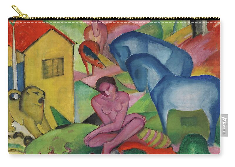 Canvas Zip Pouch featuring the painting Franz Marc -Munich, 1880-Verdun, 1916-. The Dream -1912-. Oil on canvas. 100.5 x 135.5 cm. by Franz Marc -1880-1916- Wassily Kandinsky -1866-1944-