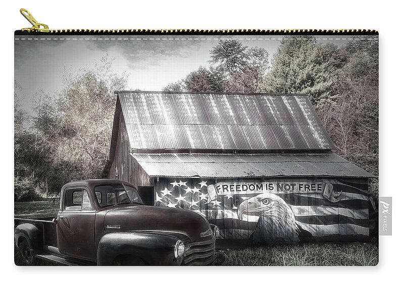 American Zip Pouch featuring the photograph Freedom is not Free Black and White by Debra and Dave Vanderlaan