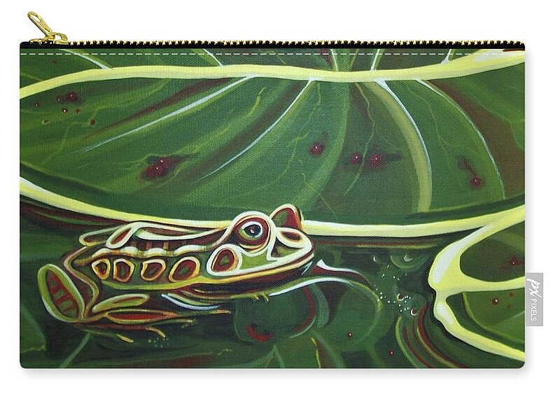 Frog Zip Pouch featuring the painting Frog in Pond by Pam Veitenheimer