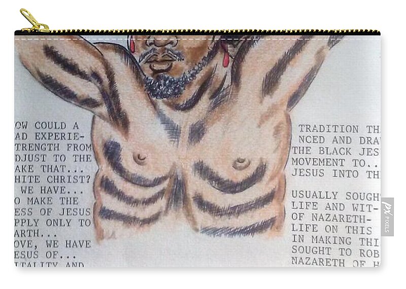 Black Art Carry-all Pouch featuring the drawing From Black Jesus two white Christ by Joedee