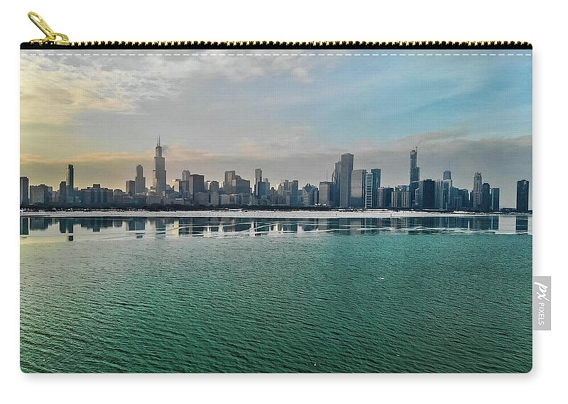 Chicago Zip Pouch featuring the photograph Frozen Chicago by Bobby K