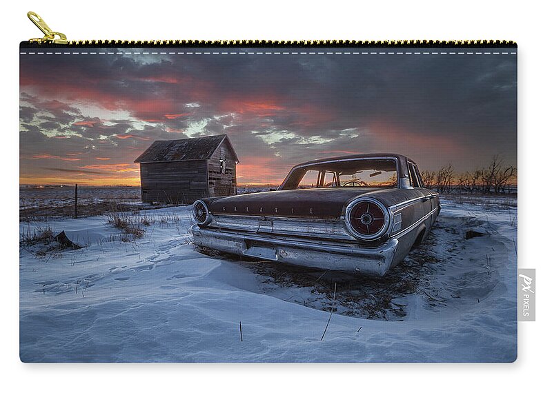 Ford Zip Pouch featuring the photograph Frozen Galaxie 500 by Aaron J Groen