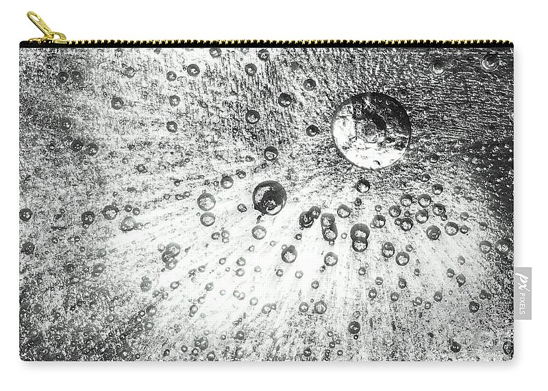 Ice Zip Pouch featuring the photograph Frozen ice background black and white by Simon Bratt