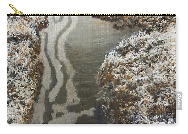 Hans Saele Zip Pouch featuring the painting Frozen Pond by Hans Egil Saele