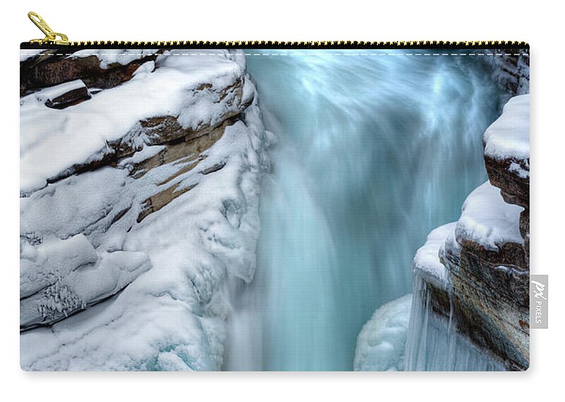 Scenics Zip Pouch featuring the photograph Frozen Waterfall by Gcoles