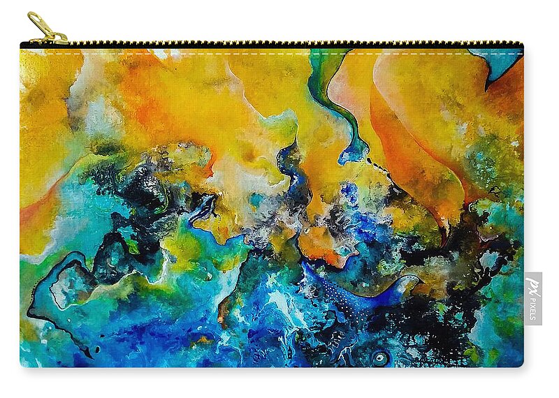 Spring Zip Pouch featuring the mixed media Fruehling im Tal by Wolfgang Schweizer