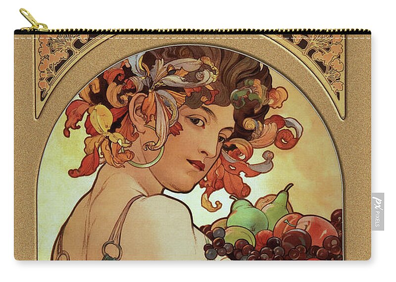 Fruit Carry-all Pouch featuring the painting Fruit by Alphonse Mucha by Rolando Burbon