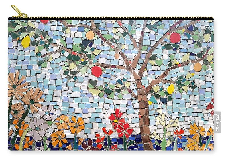 Mosaic Zip Pouch featuring the mixed media Fruit Tree Mosaic by Lou Ann Bagnall