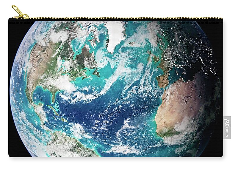 Topography Zip Pouch featuring the digital art Full Earth, Close-up by Science Photo Library - Nasa Earth Observatory