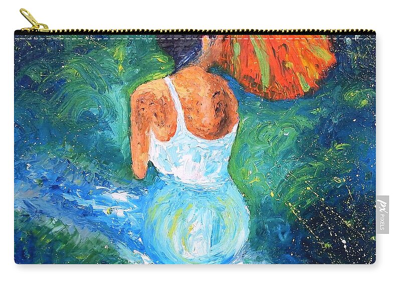 Green Zip Pouch featuring the painting Full Moon by Chiara Magni