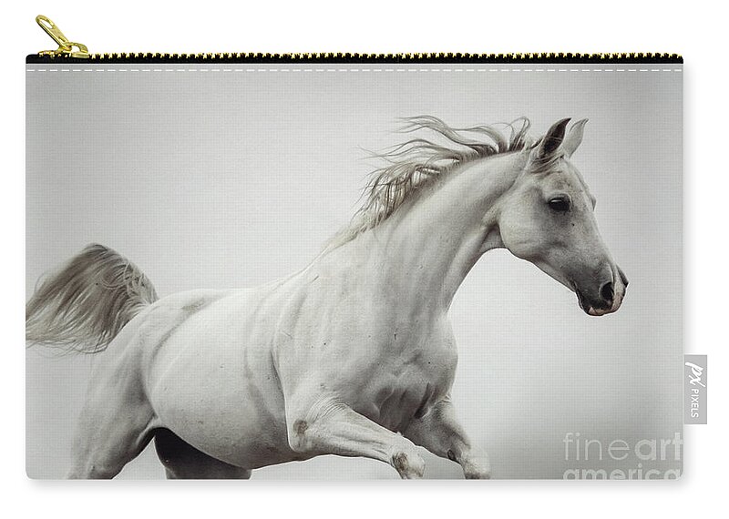 Horse Zip Pouch featuring the photograph Galloping White Horse by Dimitar Hristov
