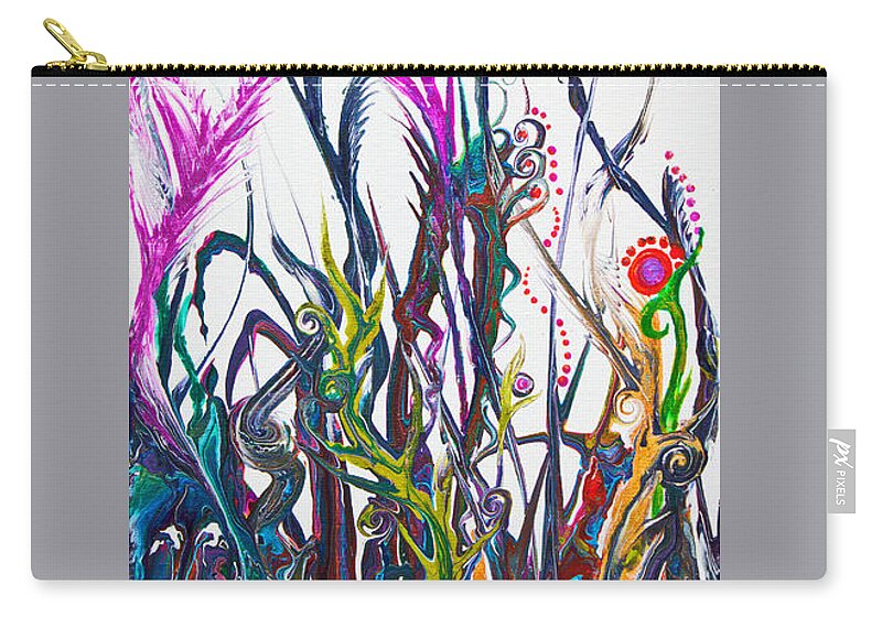 Colorful Lush-foliage Fun Organic Compelling Fun Zip Pouch featuring the painting Gareden of Weeden 4590 by Priscilla Batzell Expressionist Art Studio Gallery