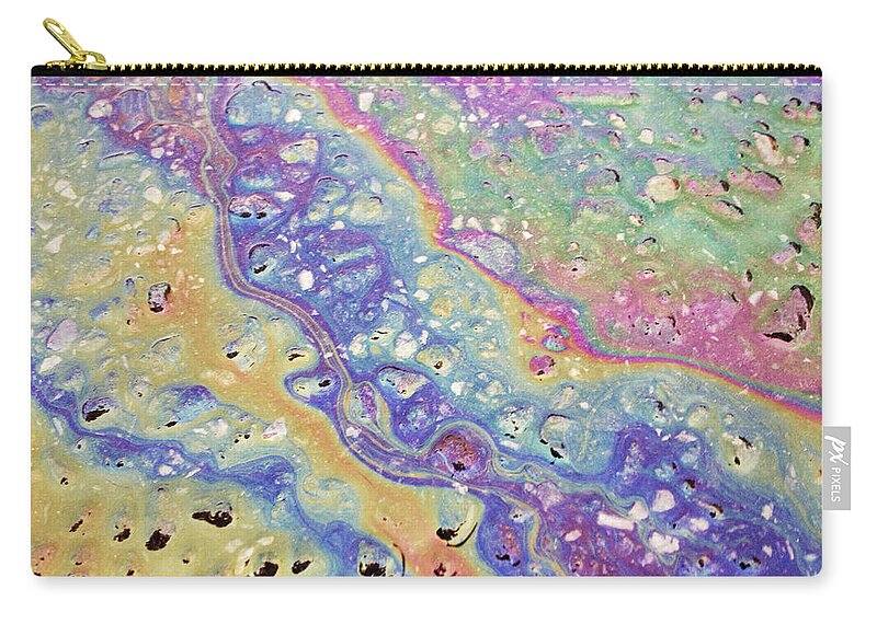 Environmental Damage Zip Pouch featuring the photograph Gasoline Spill On Pavement, Background by William Andrew