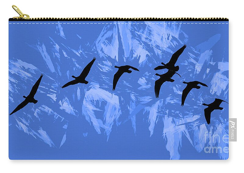 Canadian Geese Zip Pouch featuring the photograph Geese Flying Over Mountains Abstract by Scott Cameron
