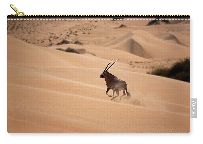 Horned Zip Pouch featuring the photograph Gemsbok, Namib Desert, Namibia by Mint Images/ Art Wolfe