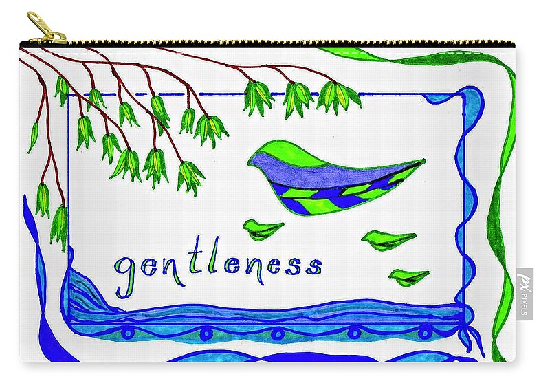 Blue Zip Pouch featuring the drawing Gentleness by Karen Nice-Webb