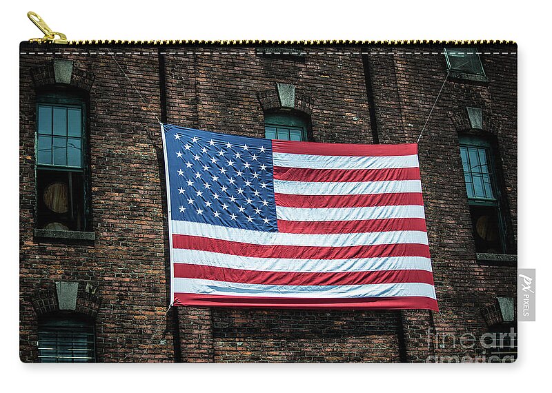 American Flag Zip Pouch featuring the photograph Giant American Flag - Buffalo Trace Bourbon Distillery - Frankfort - Kentucky by Gary Whitton