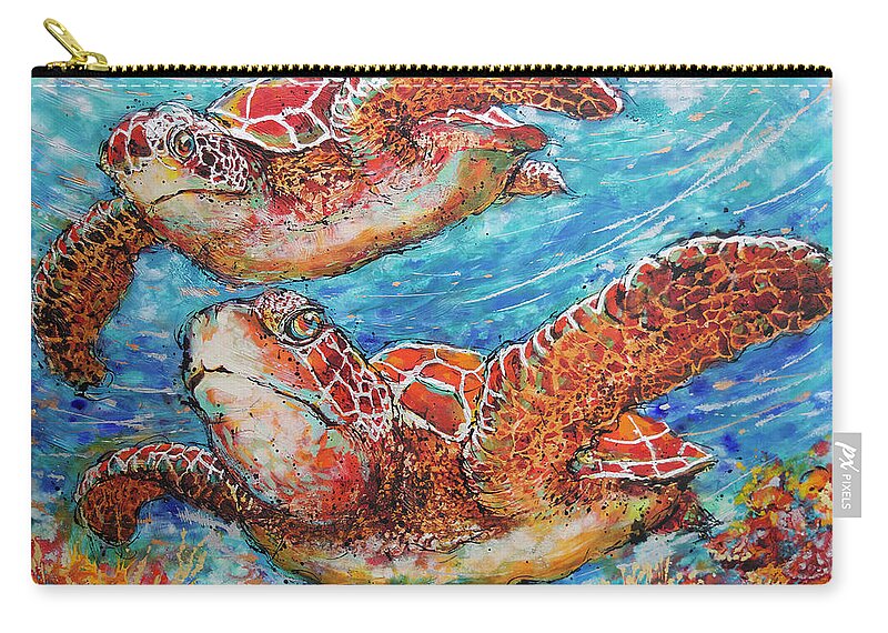 Marine Turtles Carry-all Pouch featuring the painting Giant Sea Turtles by Jyotika Shroff
