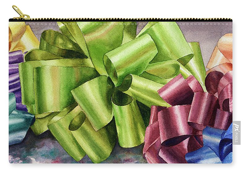 Bows Painting Zip Pouch featuring the painting Gifts by Anne Gifford