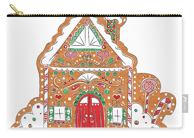 Gingerbread Zip Pouch featuring the digital art Gingerbread House I by Deidre Mosher