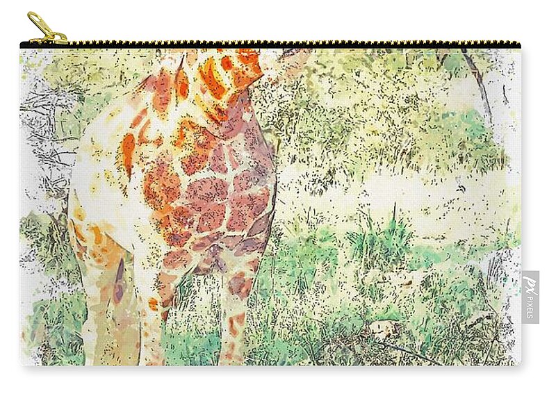 Animal Zip Pouch featuring the painting Giraffe 6 watercolor by Ahmet Asar by Celestial Images