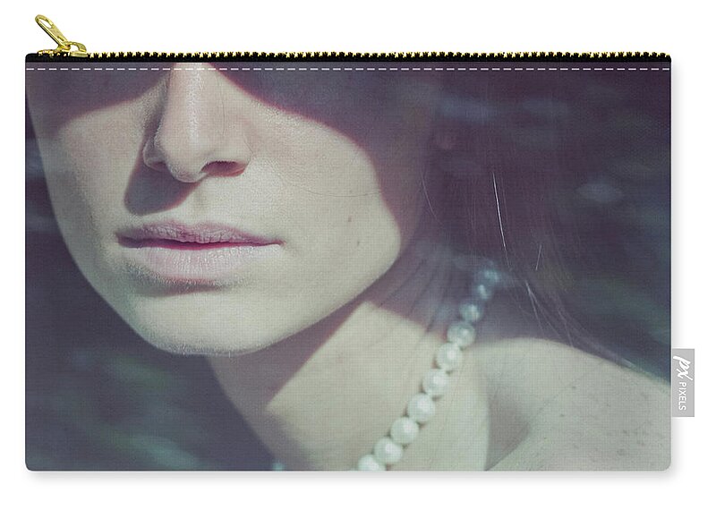 People Zip Pouch featuring the photograph Girl Behind Glass by Valerio Boncompagni