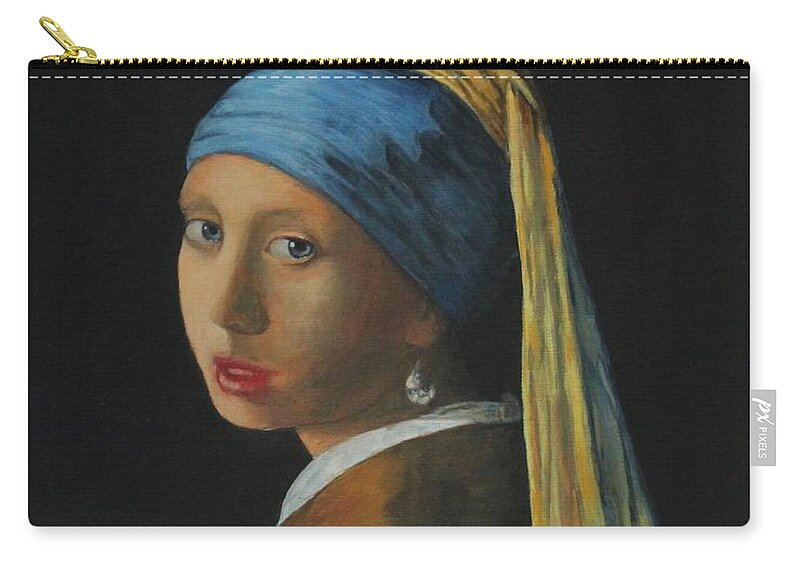 Girl With A Pearl Earring Zip Pouch featuring the painting Girl with a pearl earring by Bob Williams