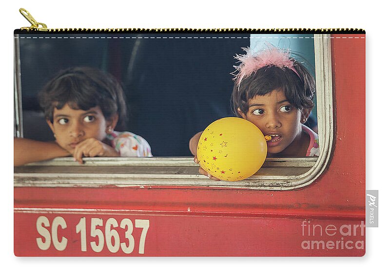 Approach Zip Pouch featuring the photograph Girls in Sri Lanka in train by Patricia Hofmeester