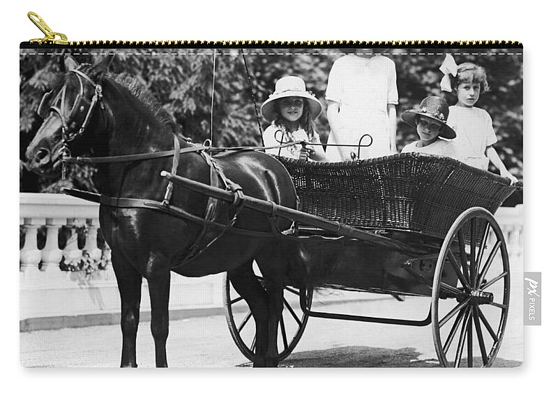 Horse Zip Pouch featuring the photograph Girls Travelling In Horse Drawn by Fpg