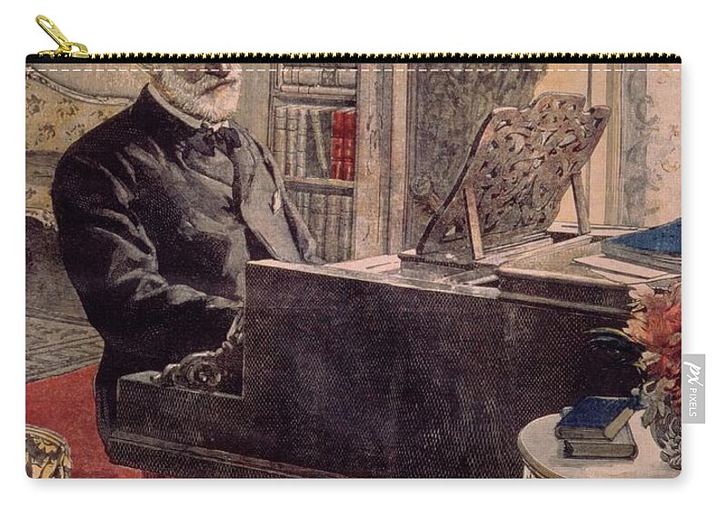 Giuseppe Verdi Zip Pouch featuring the painting Giuseppe Verdi at piano, 1899, engraving. ACHILLE BELTRAME . by Album