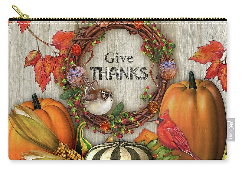 Fall Zip Pouch featuring the digital art Give Thanks Fall Art-B by Jean Plout