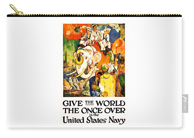 Elephant Zip Pouch featuring the painting Give the World the Once Over in the United States Navy Art Deco Elephant by Peter Ogden