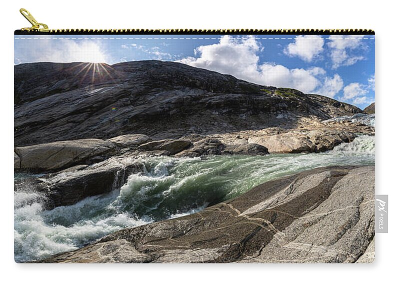 Nigardsbreen Zip Pouch featuring the photograph glacial stream Nigardsbreen Glacier, Norway by Andreas Levi