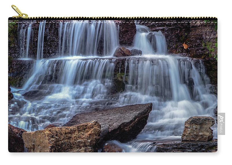 Water Fall Zip Pouch featuring the photograph Glacier Falls by Harriet Feagin