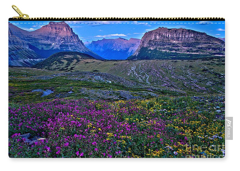 Logan Pass Zip Pouch featuring the photograph Glacier Landscape Of Color by Adam Jewell